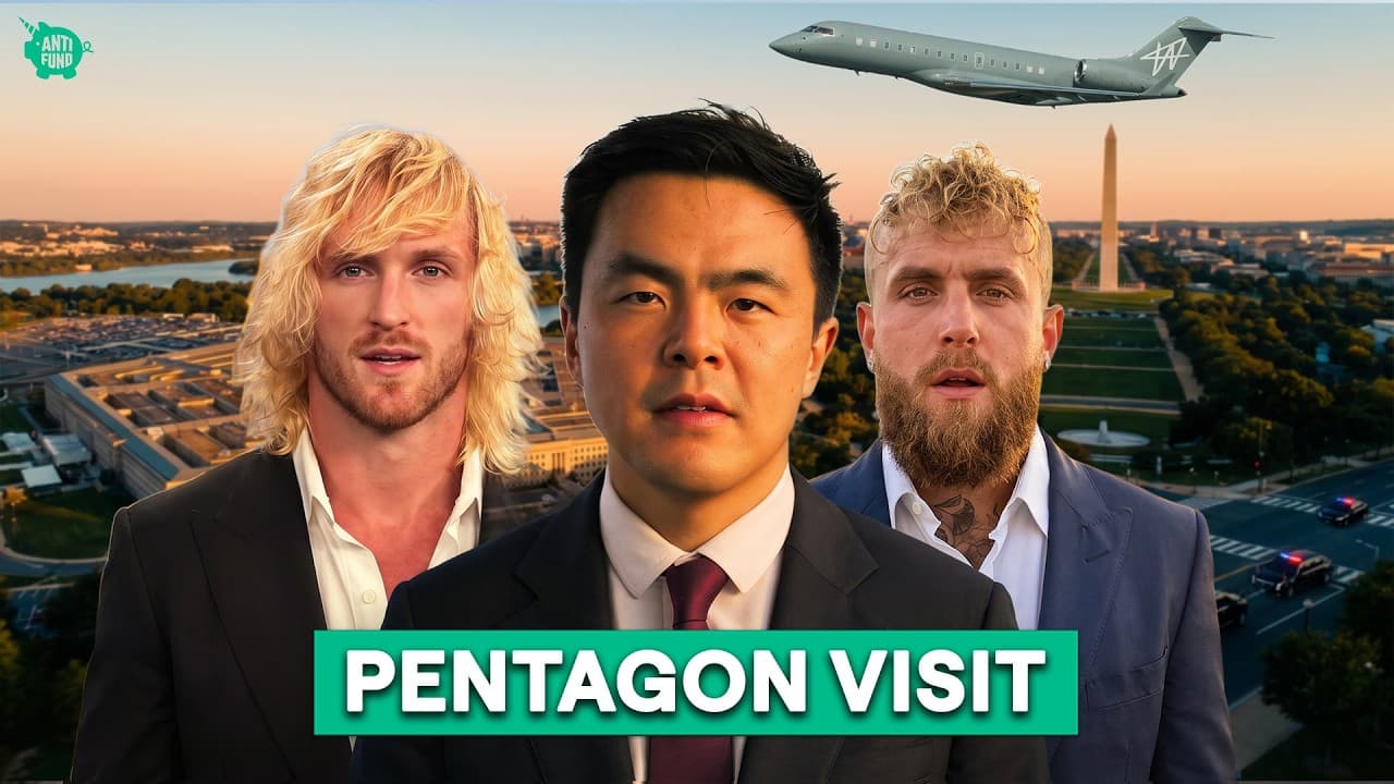 Geoff Woo, Jake Paul, and Logan Paul in the Pentagon visit video thumbnail.